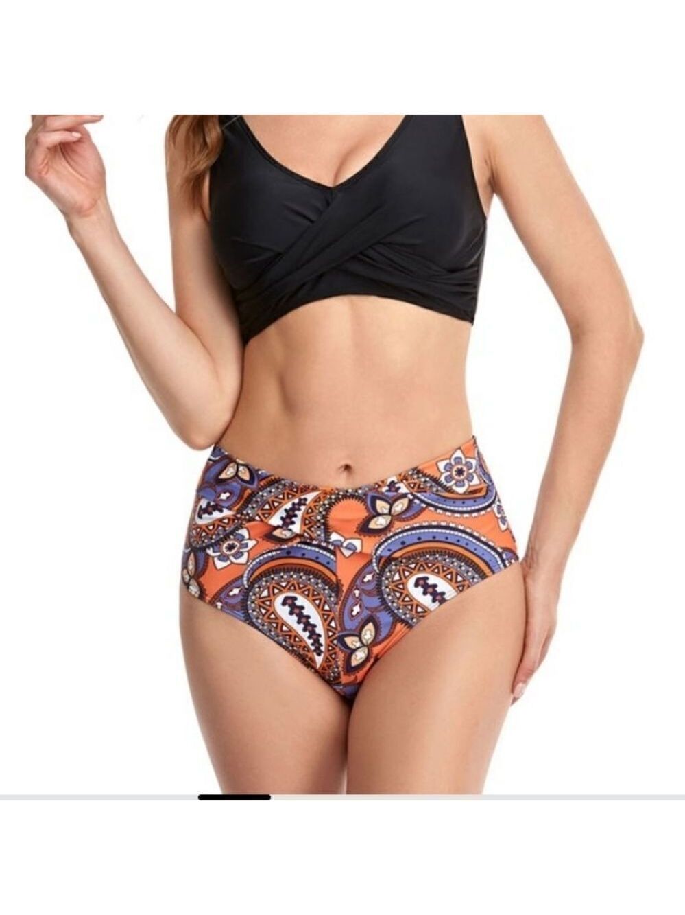 NWOT Coutexyi 2 Pcs Black V NeckTank Top Printed Triangle Bottom Size M